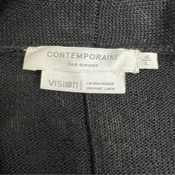 Simons Contemporaine 100% organic linen black draped shawl collar pull over L - Picture 6 of 7